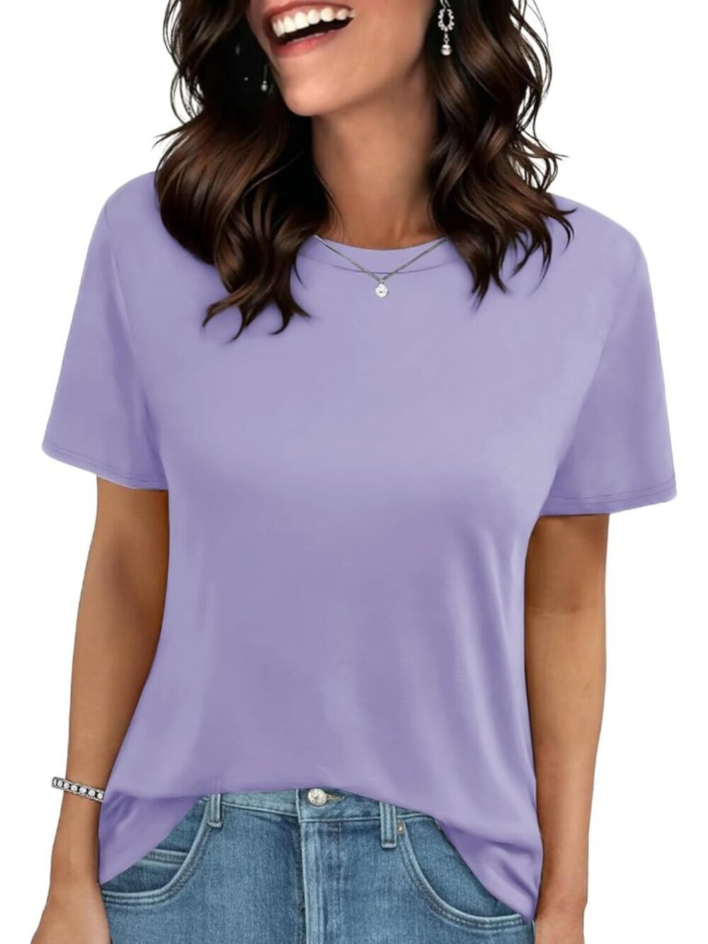 Women's T Shirts Purple Casual Short Sleeves Spring Summer Beach Vacation Tops